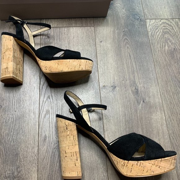 Botkier | Size 10 Black Velvet Open Toe Cork Heels - Picture 6 of 10